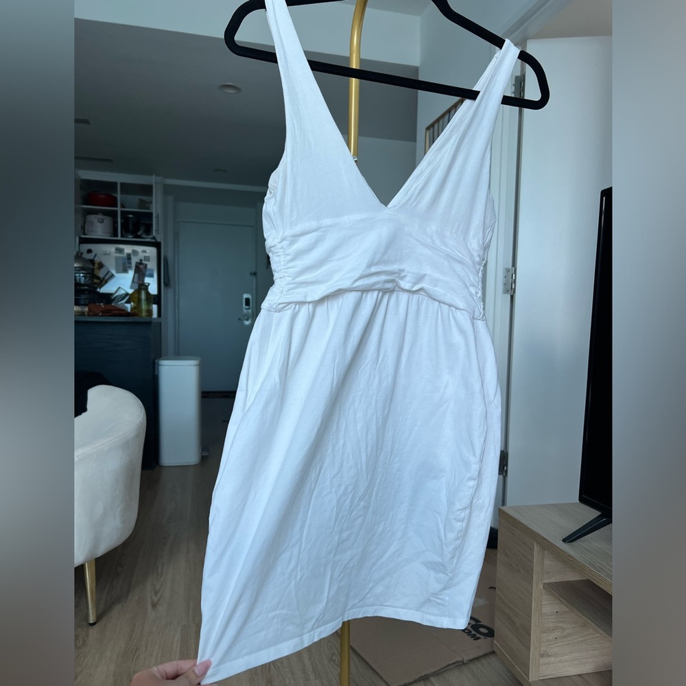 White vneck dress with built in bra